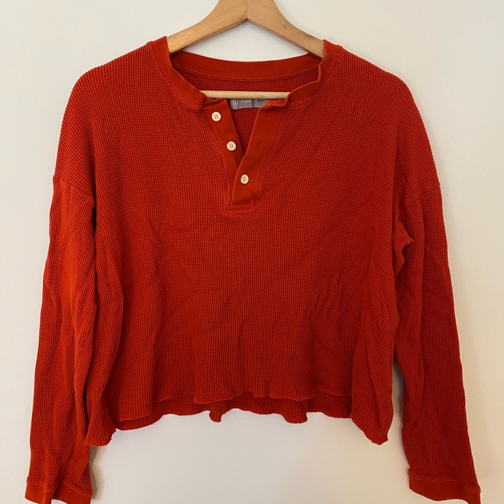 Everlane Vibrant Orange Waffle Knit Henley Top